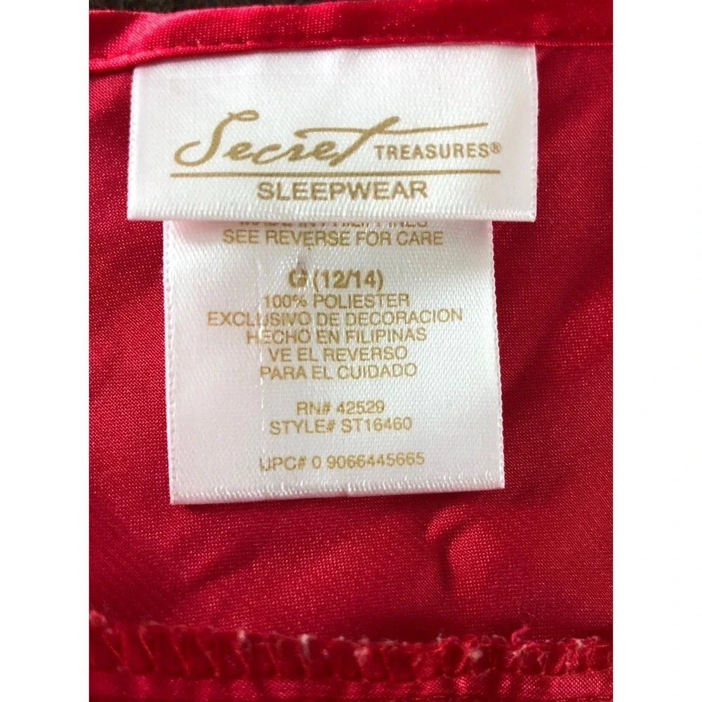 Vtg Secret Treasures Red Shiny Satin Polyester Lace Trim Nightie Sequins Women L - Picture 11 of 14